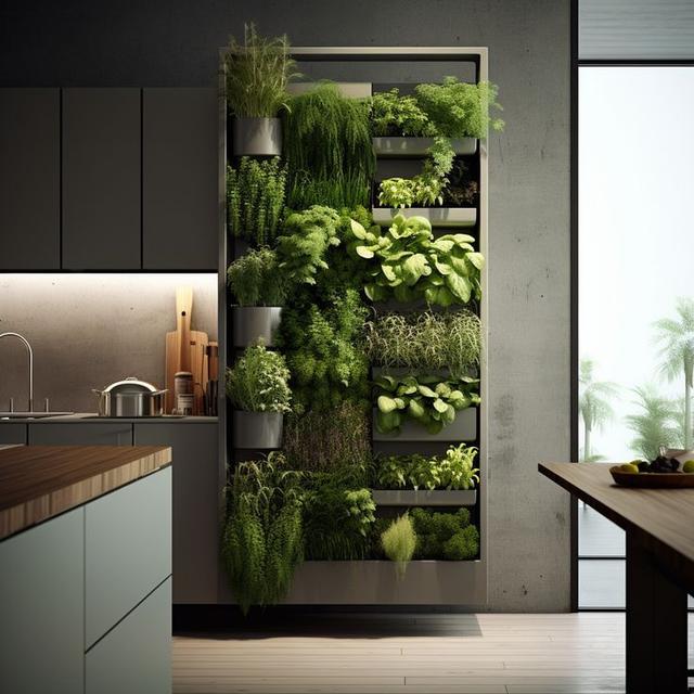 Desain Dapur dengan Taman Vertikal