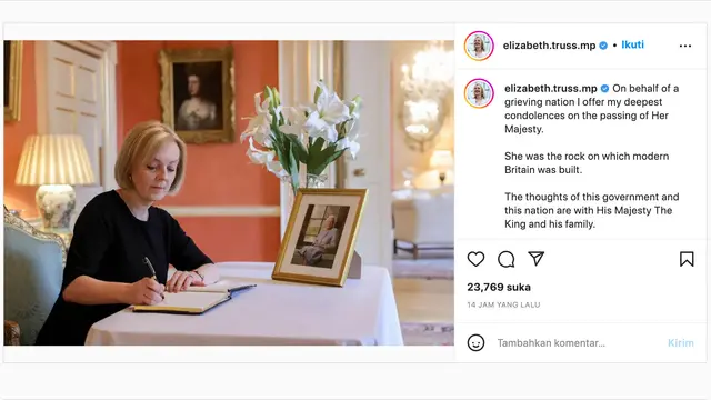 Unggahan Perdana Menteri Inggris Liz Truss. (Foto: Dok. Instagram @elizabeth.truss.mp)