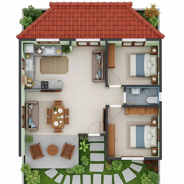 Inspirasi Rumah Kampung Sederhana 2 Kamar dengan Biaya Murah tapi Tetap Terlihat Cantik (Image by Gemini AI)