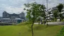 Sementara, Wakil Menteri Sekretaris Negara Juri Ardiantoro mengatakan infrastruktur di IKN belum siap untuk menjadi tempat diselenggarakannya upacara kenegaraan. Tampak dalam foto, pemandangan umum yang menunjukkan Istana Kepresidenan di Ibu Kota Nusantara, di Sepaku, Penajam Paser Utara, Kalimantan Timur, pada 17 Agustus 2024, selama perayaan yang menandai Hari Kemerdekaan Indonesia ke-79. (BAY ISMOYO/AFP)