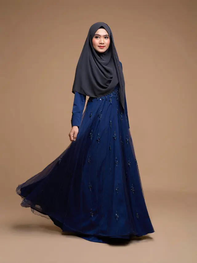 Dress Panjang Elegan Kombinasi Pashmina Muslimah