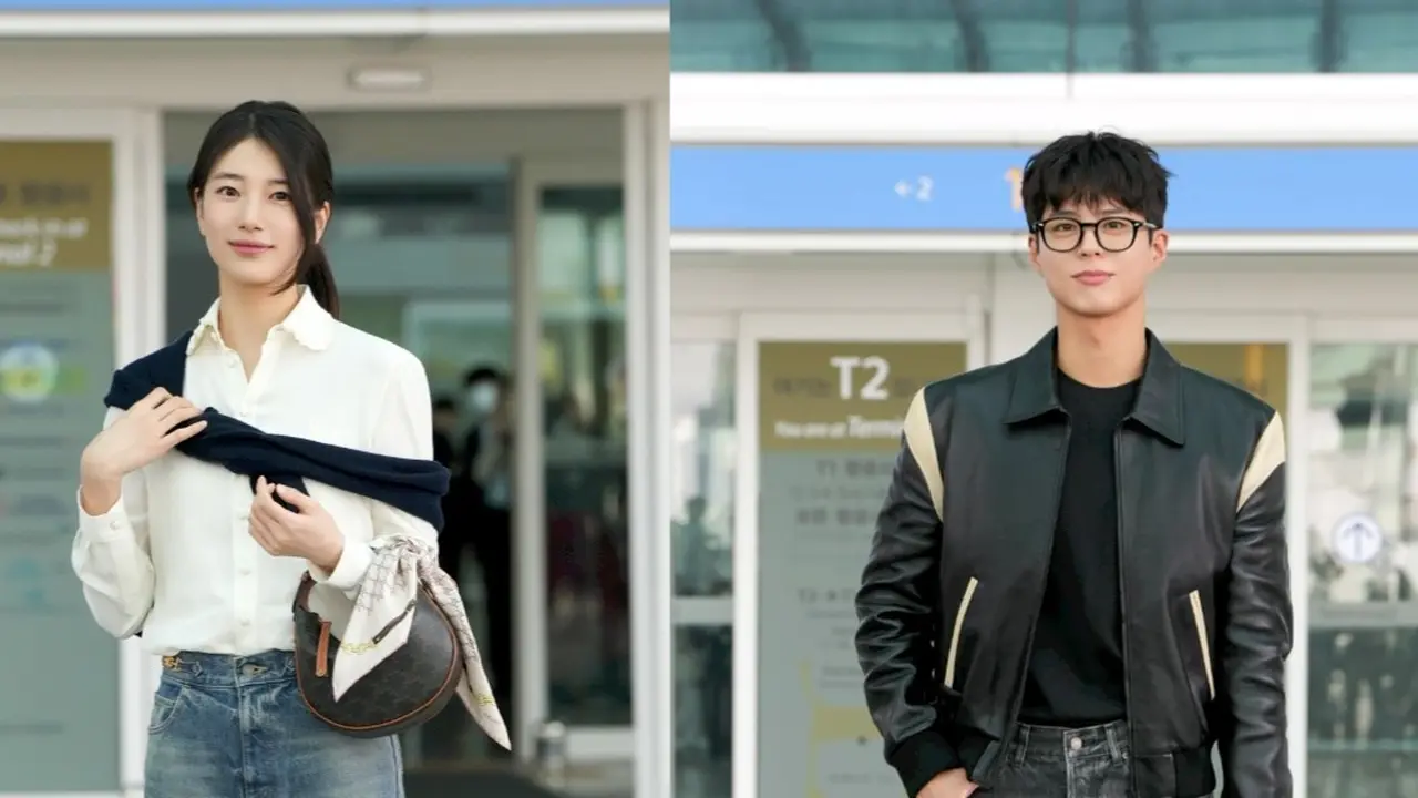Potret Gaya Airport Look Bae Suzy dan Park Bo Gum untuk Acara Celine Singapura