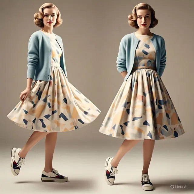 Cardigan dan Rok Lipit: Kombinasi Klasik Tahun 1950-an