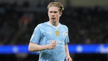 Gelandang Manchester City, Kevin De Bruyne saat menghadapi Real Madrid pada laga leg kedua perempatfinal Liga Champions 2023/2024 di Etihad Stadium, Manchester, Rabu (18/4/2024). (AP Photo/Dave Shopland)