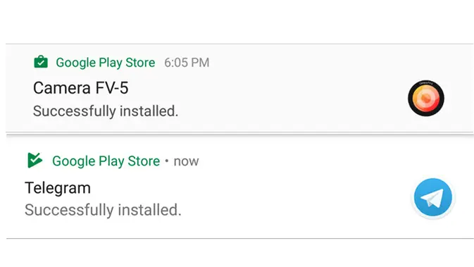 Perubahan ikon Google Play lama (atas) dan baru (bawah) di bar notifikasi. (Sumber: Android Police)