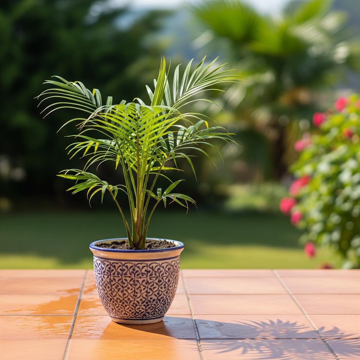 Cara agar Daun Palem Mini di Teras Tidak Kuning dan Kering (AI Generated)