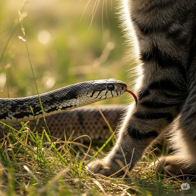 ilustrasi gigitan ular pada kucing