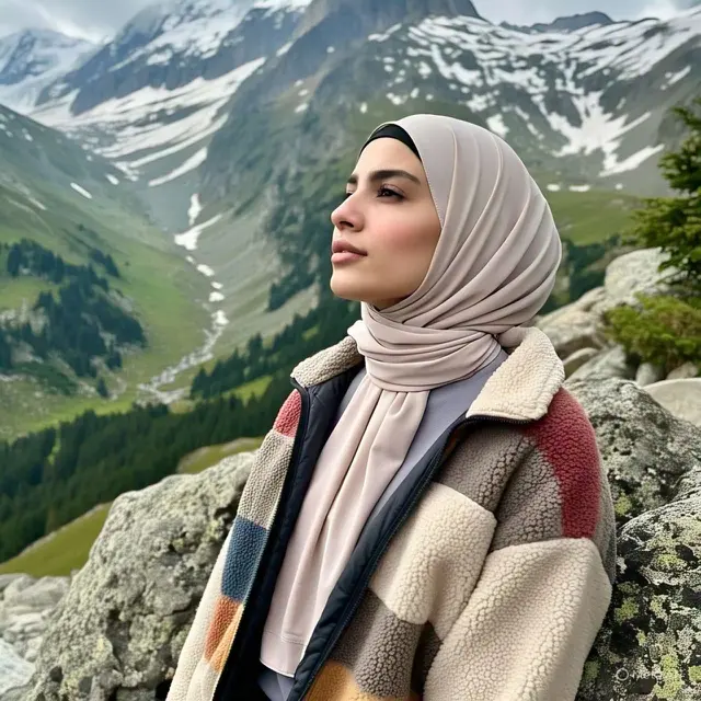 Camping Outfit Hijab. Foto: Meta AI