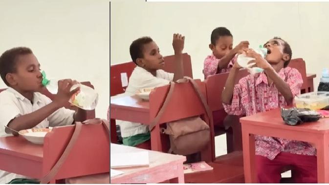 Cerita di Balik Viral Murid SD Papua Minum Air dari Botol Bekas Cuci Piring
