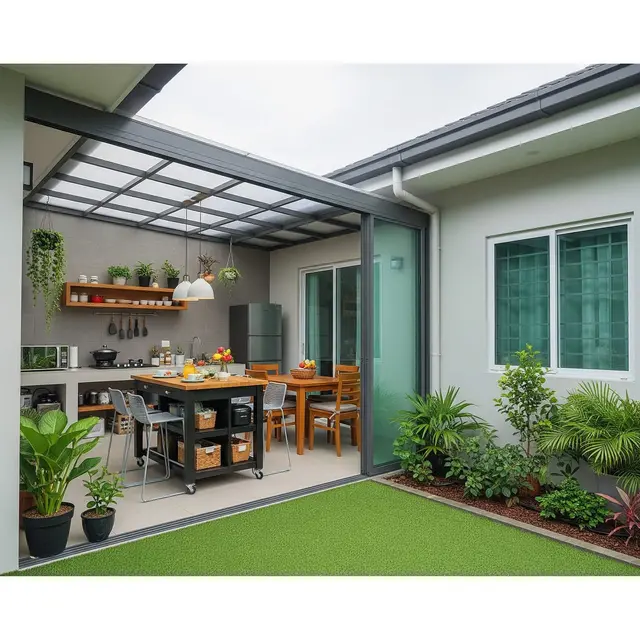 Dapur Semi Outdoor 2,5x2 Meter Rumah Type 45 dengan Skylight dan Taman Samping