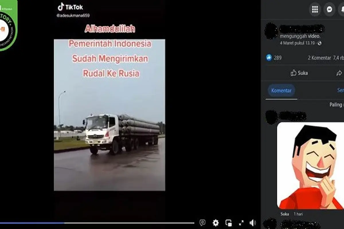Gambar Tangkapan Layar Video yang Diklaim Indonesia Telah Mengirimkan Rudal ke Rusia (sumber: Facebook).