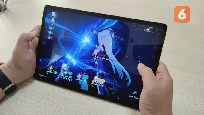 <p>Performa Galaxy Tab S9 Plus mampu dipakai untuk main game ringan hingga berat, seperti Honkai: Star Rail hingga Genshin Impact dengan mulus. (/ Yuslianson)</p>