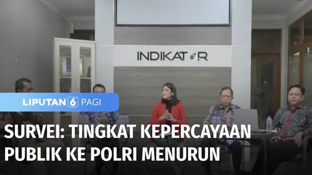 Lembaga Survei Indikator Politik Indonesia merilis temuan hasil survei persepsi publik terhadap lembaga penegak hukum. Hasilnya kepercayaan publik terhadap Polri menurun terutama akibat kasus Irjen Ferdy Sambo.