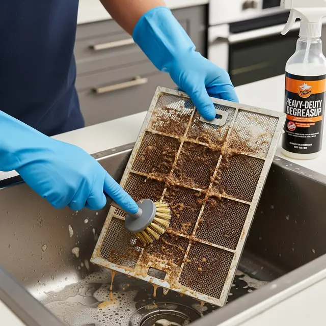 Membersihkan Saringan Minyak yang Kotor dan Berminyak Pekat (Gemini AI)