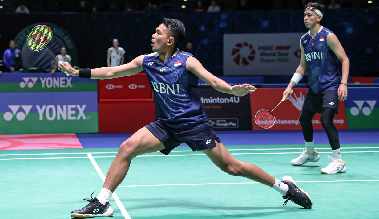 Fajar Alfian/Muhammad Rian Ardianto saat menghadapi wakil Korea Selatan, Kang Min-hyuk/Seo Seung-jae pada babak pertama All England 2023, Rabu (15/3/2023). Fajar Alfian/Muhammad Rian Ardianto sukses menekuk sesama wakil Indonesia sekaligus juara bertahan di babak perempatfinal All England 2023, Muhammad Shohibul Fikri/Bagas Maulana dengan dua game langsung, 21-18, 21-13. (Dok. PBSI)