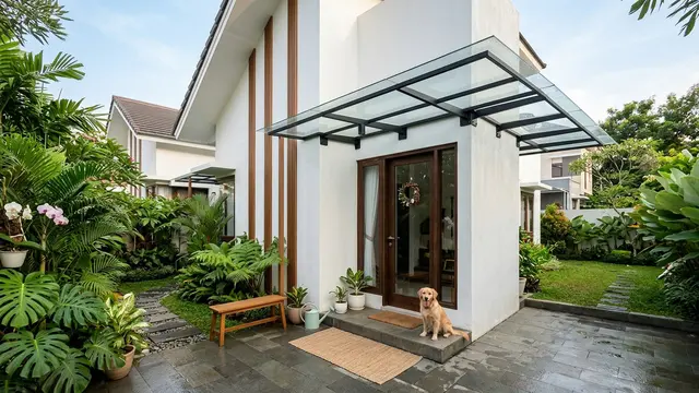 Kanopi Kaca untuk Kesan Elegan dan Tidak Terlalu Penuh (AI Generated)