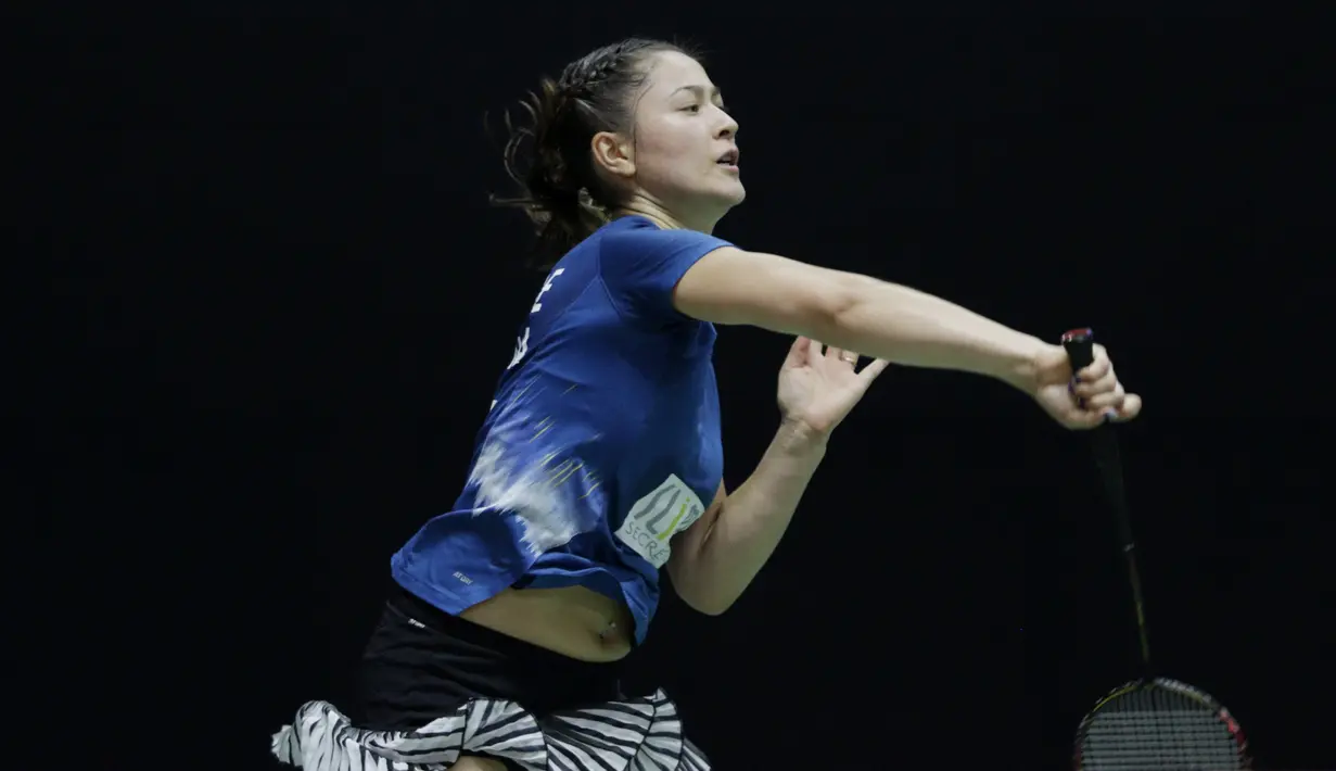 Ganda putri Australia, Gronya Somerville, saat melawan wakil Jepang, Misaki Matsutomo/Ayaka Takahashi, pada laga Indonesia Masters, Rabu (15/1/2020). Pasangan Australia tersebut kalah 21-13 17-21 21-9. (Bola.com/M Iqbal Ichsan)