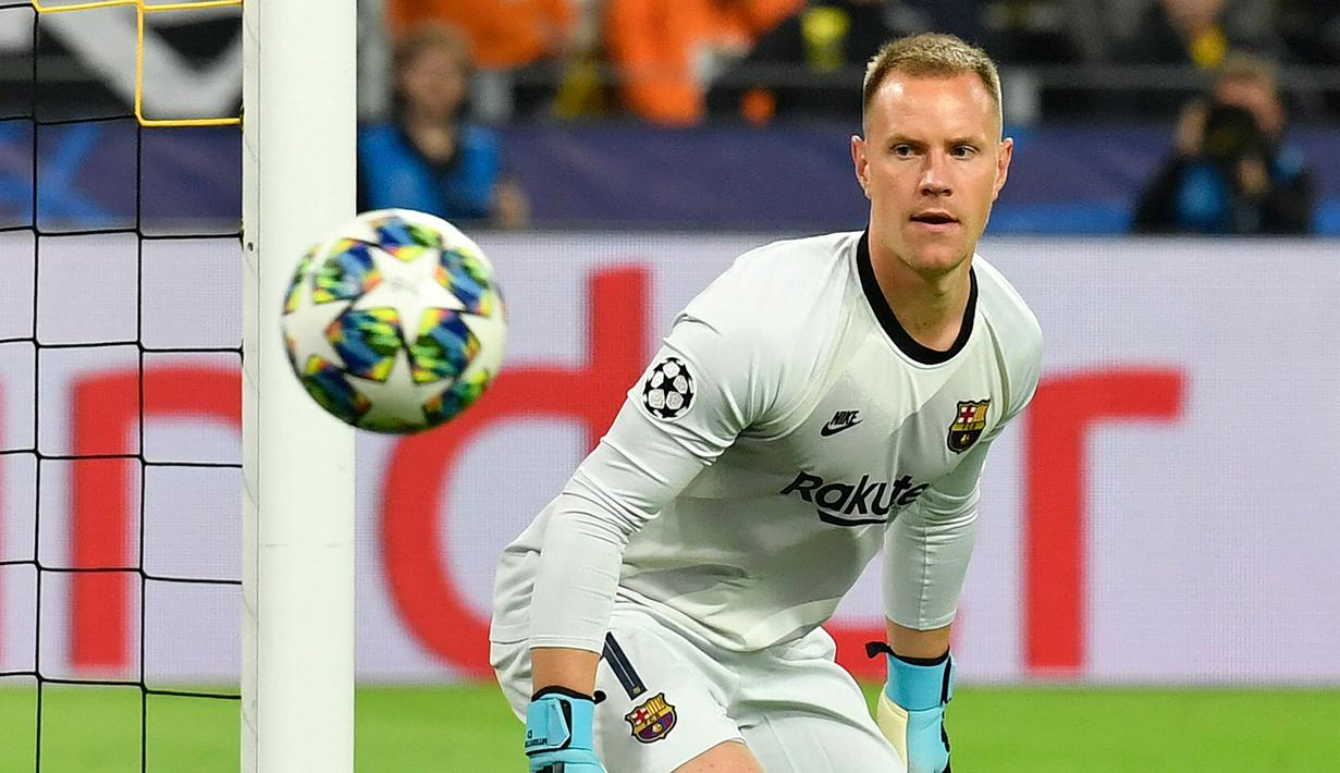 Marc-Andre ter Stegen. Kiper asal Jerman berusia 29 tahun ini kini memasuki musim ke-8 bersama Barcelona. Ia didatangkan dari Borussia Moenchengladbach pada awal musim 2014/2015. Total telah tampil dalam 278 laga di semua kompetisi. (Foto: AFP/John MacDougall)