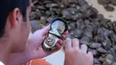 Pencari mutiara memeriksa di bagian dalam kerang saat mencari batu mutiara di pelabuhan Khairan, Kuwait (2/8). Warga Kuwait Berburu mutiara setiap tahun sekali. (AFP PHOTO/Yasser Al-Zayyat)