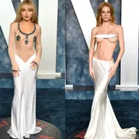 Model Alessandra Ambrosio nyaris telanjang mengenakan naked dress Dundas di Vanity Fair Oscar Party. [Foto: IG/alessandraambrosio].