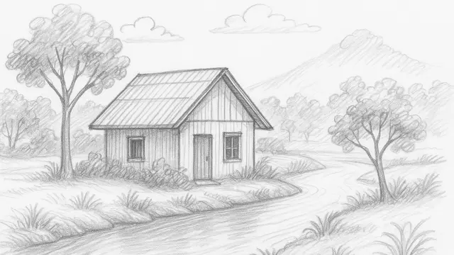 Sketsa Gambar Rumah dan Pemandangan