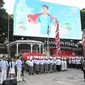 Upacara bendera dan menyanyikan lagu nasional saat kegiatan Car Free Day (CFD) di Bundaran HI, Jakarta, Minggu (18/8/2024). (Foto: Istimewa)