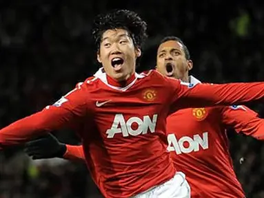 Kegembiraan winger Manchester United Park Ji-Sung usai menjebol gawang Arsenal dalam big-match Liga Premier di Old Trafford, Manchester, 13 Desember 2010. AFP PHOTO/ANDREW YATES