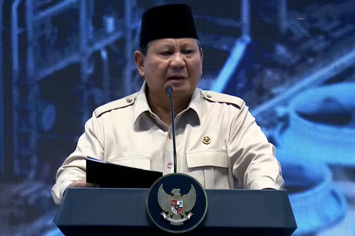 Presiden Prabowo Subianto saat menyampaikan peresmian pabrik Lotte Chemical Indonesia, Cilegon, Kamis (6/11/2025). (Istimewa)