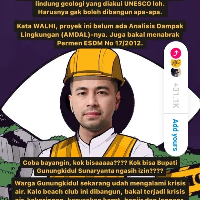 Muncul Petisi Tolak Pembangunan Beach Club Raffi Ahmad di Gunung Karst UNESCO Gunungkidul