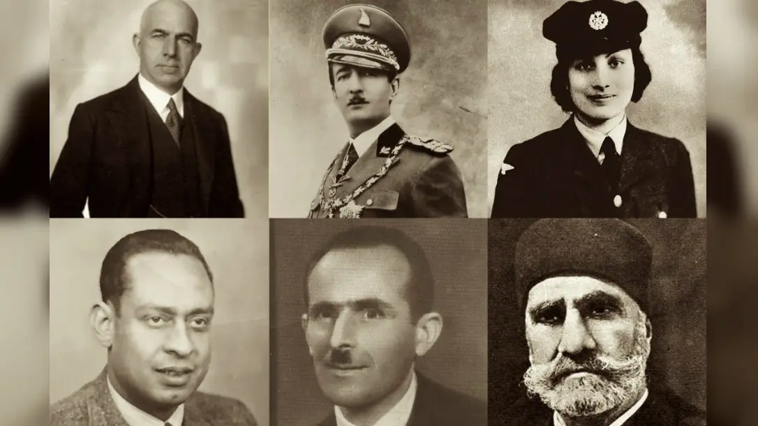 (Atas, dari kiri ke kanan) Behic Erkin, King Zog I of Albania, Noor Inayat Khan; (Bawah, dari kiri  ke kanan) Mohamed Helmy, Rifat Abdyl Hoxha, Ahmed Pasha Bey (I Am Your Protector)