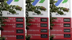 Foto kombinasi (Combo) yang menggambarkan detik-detik kenaikan harga Bahan Bakar Minyak (BBM) Bersubsidi di SPBU Kawasan Jalan Siliwangi, Kota Tasikmalaya, Jawa Barat, Sabtu (3/9/2022). Pemerintah resmi menaikkan harga BBM Bersubsidi pada Sabtu (3/9) pukul 14.30 WIB. (Liputan6.com/Helmi Fithriansyah)