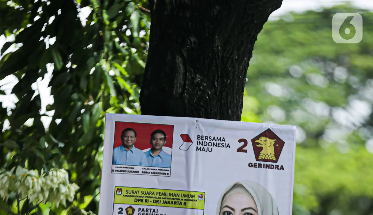 Pelarangan pemasangan APK di pohon tertuang dalam Peraturan KPU (PKPU) Nomor 15 Tahun 2023 tentang Kampanye Pemilu 2024. (Liputan6.com/Faizal Fanani)