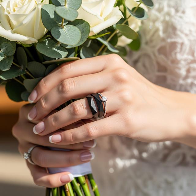 5. Cincin Hitam dengan Desain Arsitektural dan Geometris