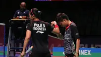 Ganda putri Indonesia Greysia Polii/Apriani Rahayu harus mengakui keunggulan pasangan Denmark, Kamilla Rytter Juhl/Christinna Pedersen, pada fase grup Piala Sudirman di Gold Coast, Australia, Rabu (24/5/2017) malam WIB. (Liputan6.com/Humas PP PBSI)