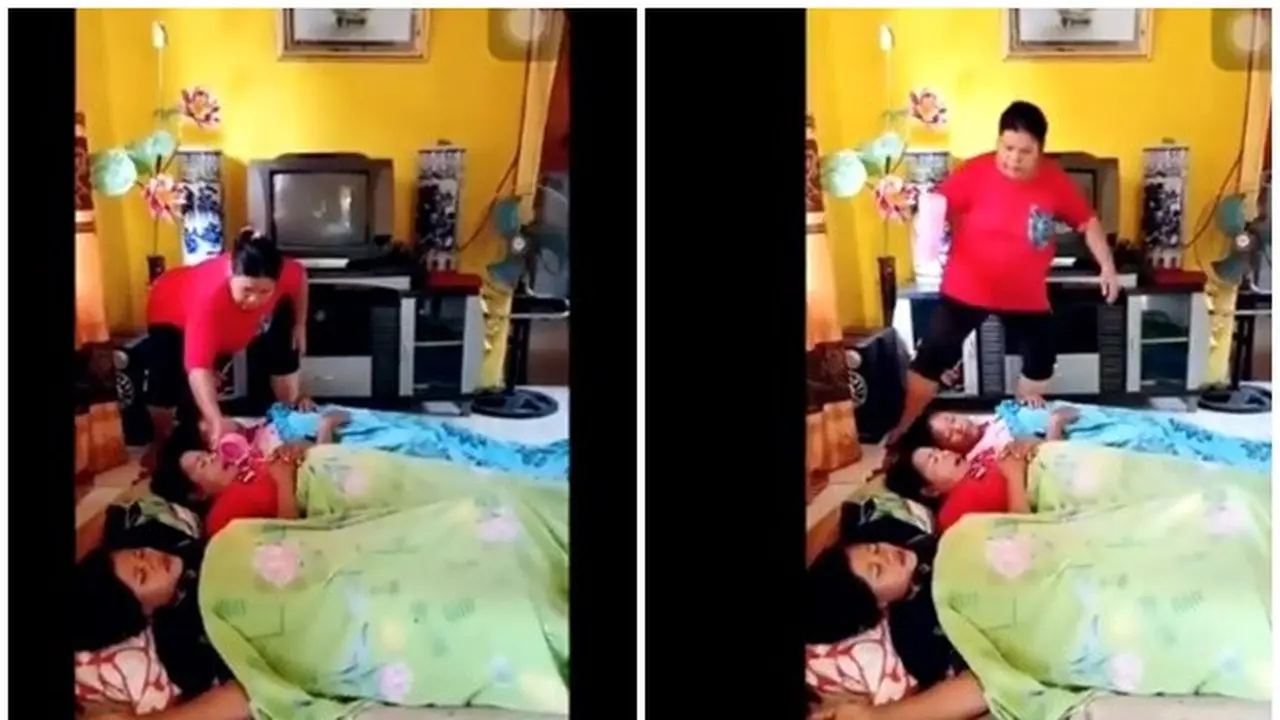 Tingkah Kocak Emak-emak Usilin Temannya yang Lagi Tidur