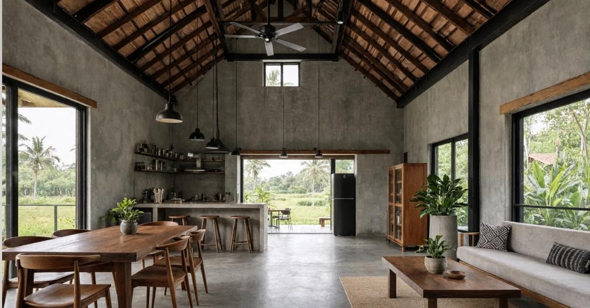 Konsep Rumah Desa Unik dengan Nuansa Industrial Minimalis (AI Generated)