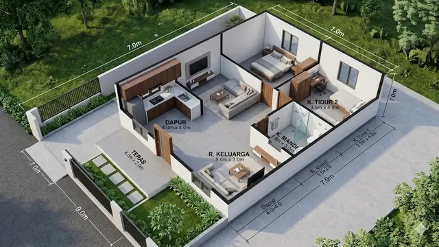 Denah Rumah 7x9 Meter
