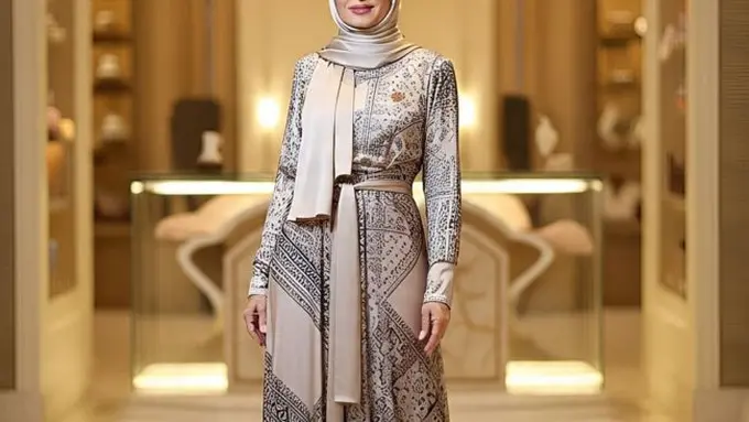 Ilustrasi Gamis Elegan untuk Ibu-Ibu Usia 50-an (Sumber Gambar: Meta AI)