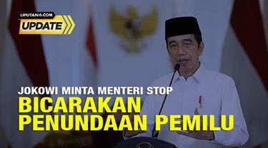 Presiden Joko Widodo (Jokowi) meminta para menteri berhenti bicara mengenai penundaan Pemilu dan perpanjangan masa jabatan presiden. Jokowi mengingatkan jajarannya tak menimbulkan polemik dan fokus bekerja.
