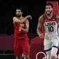 Pemain Amerika Serikat Jayson Tatum saat melawan Iran di Olimpiade 2020 (AP)