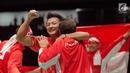 Ekspresi pebulutangkis Indonesia Ihsan Maulana Mustofa saat merayakan kemenangannya usai melawan Malaysia, Lee Zii Jia pada final bulu tangkis beregu putra SEA Games XXIX Kuala Lumpur, Malaysia, Kamis (24/8). (Liputan6.com/Faizal Fanani)