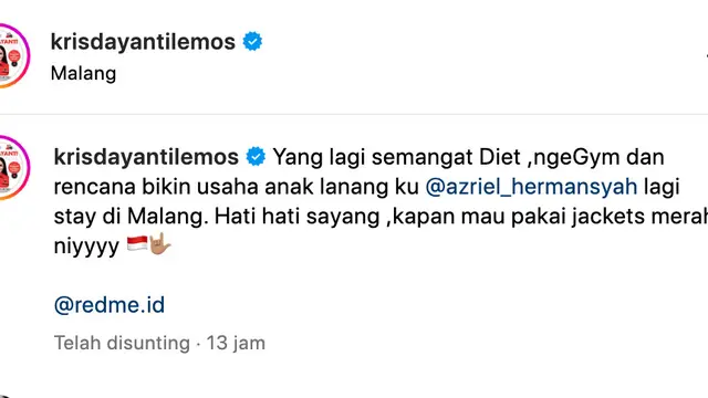 Unggahan Krisdayanti. (Foto: Dok. Instagram @krisdayantilemos)