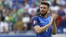 Pemain Arsenal, Olivier Giroud saat tampil bersama Prancis pada babak 16 besar Piala Eropa 2016 di Stade de Lyon, Lyon, Prracis, (26/6/2016). Prancis lolos ke perempat final. (REUTERS/Yves Herman)