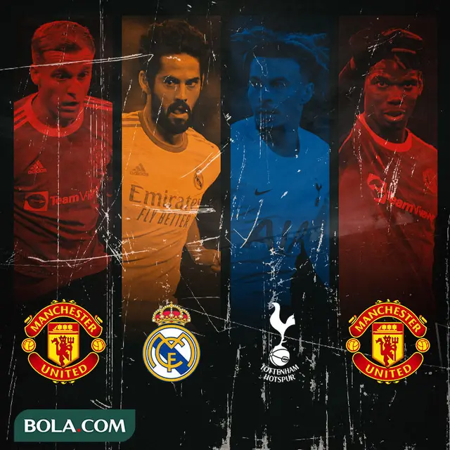 Ilustrasi - Donny van de Beek, Isco, Dele Alli, Paul Pogba