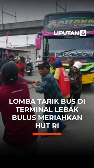 Lomba Tarik Bus di Terminal Lebak Bulus Meriahkan HUT RI
