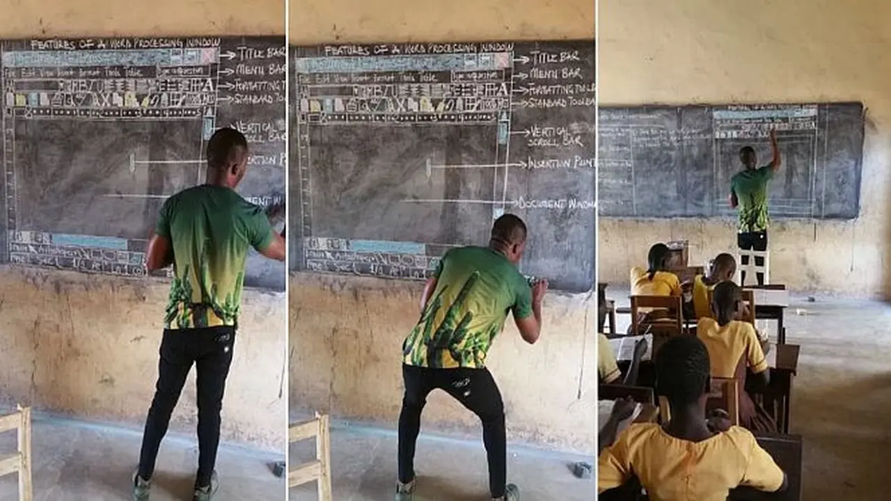 Richard Appiah Akoto sedang menggambar Microsoft Word