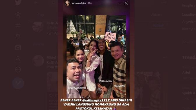 Usai disuntik vaksin Covid-19, beberapa jam setelahnya Raffi Ahmad keluyuran tanpa masker dan menerapkan protokol kesehatan. (Twiiter @metraquezvous)