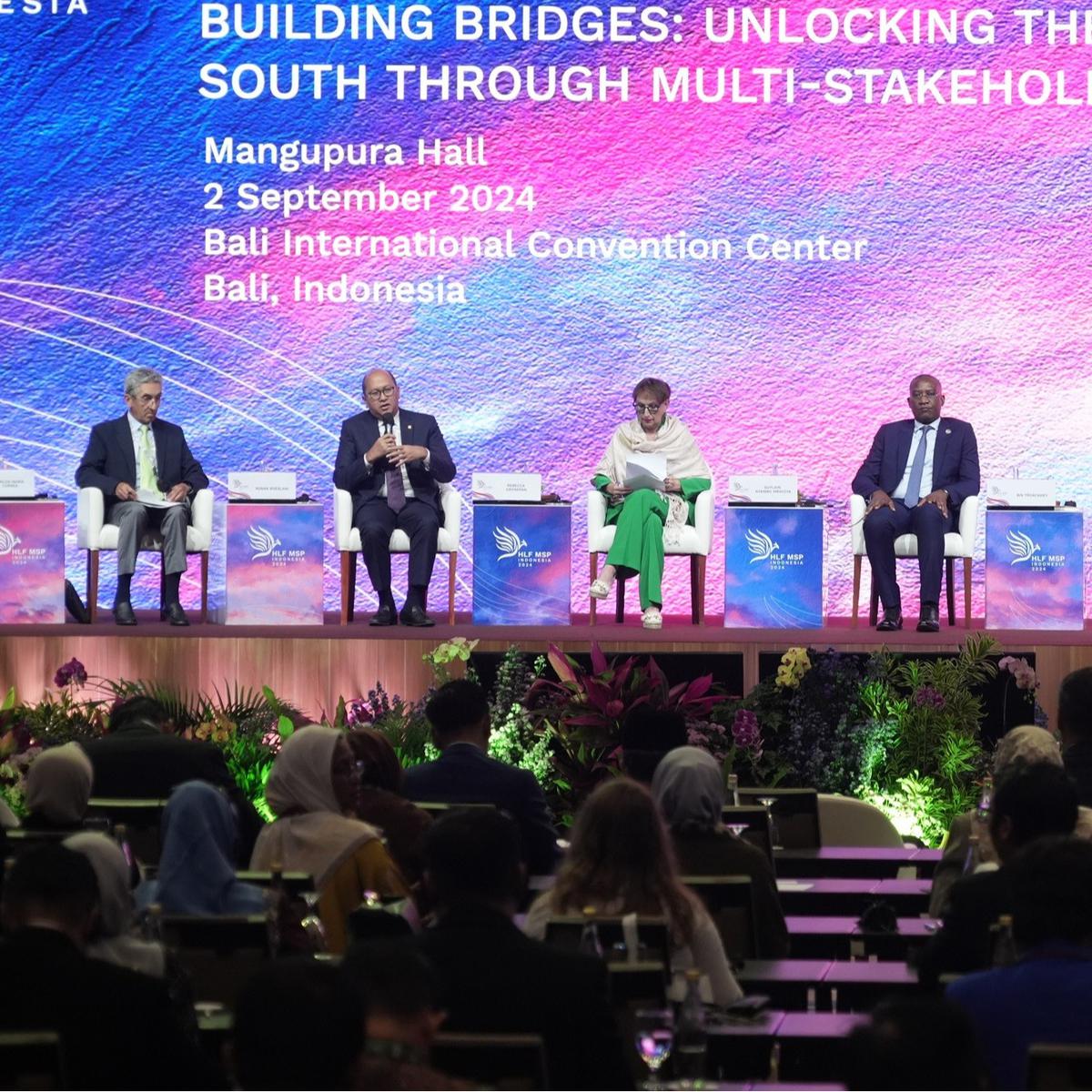 Menteri Investasi/Kepala Badan Koordinasi Penanaman Modal (BKPM) Rosan Roeslani saat menjadi panelis dalam High-Level Forum on Multi-Stakeholder Partnership