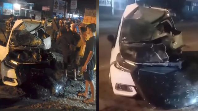 Minibus yang dikemudikan oleh Bripda Ferry Irawan mengalami ringsek parah di bagian depan (Dok. Istimewa)