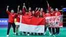 Srikandi Merah Putih menghajar juara bertahan Korea Selatan dalam pertarungan sengit yang dihelat di Hi Tech Zone Sports Center Gymnasium, Chengdu, China pada Sabtu (4/5/2024). (WANG Zhao/AFP)